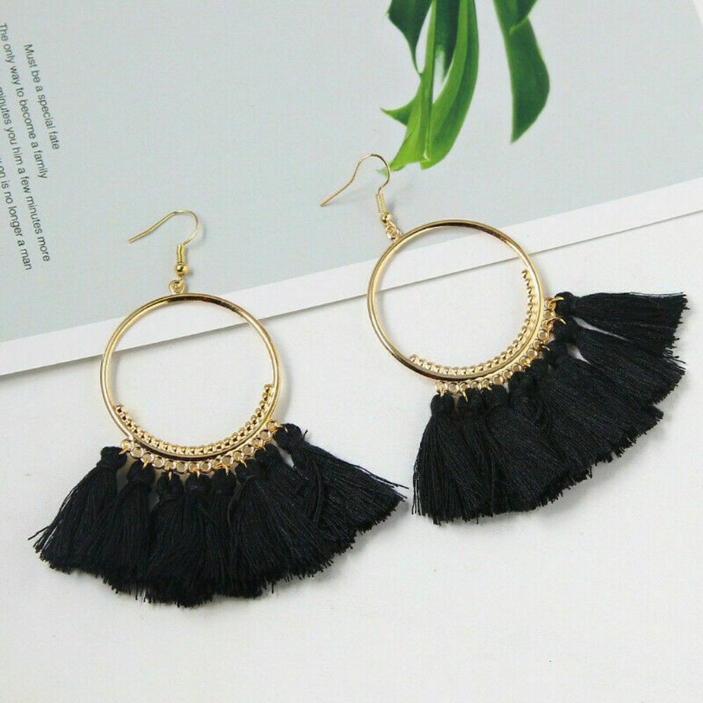 Bohemian Tassel Fashion Earrings Black - Picture 2 of 3